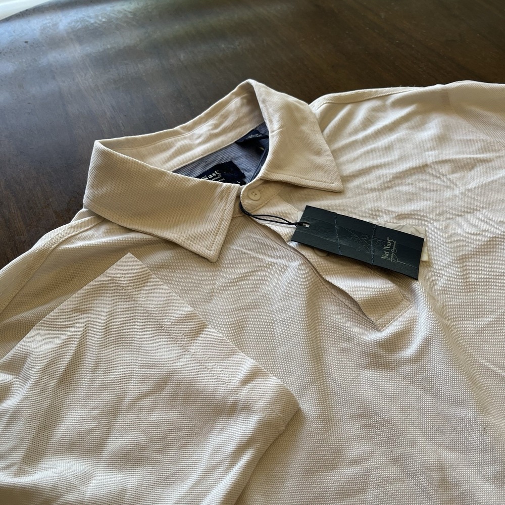 Nat Nast Luxury Originals Polo Shirt Men's L White Silk Short Sleeve Casual NWT